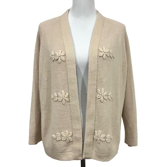 RosaLee Women’s Vintage Cardigan Sweater Originals of California Beige Flowers - Picture 1 of 7